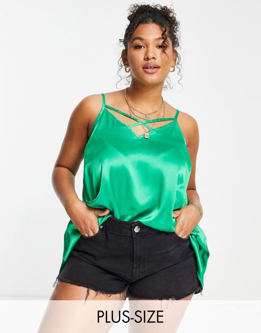 Yours satin cami top in green | ASOS