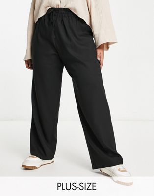 Yours satin contrast wide leg trouser in black