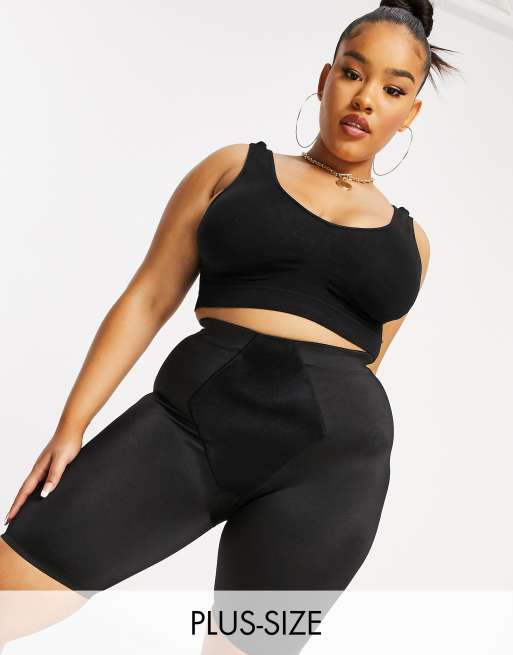 Plus Size Black Satin Control High Waisted Shorts