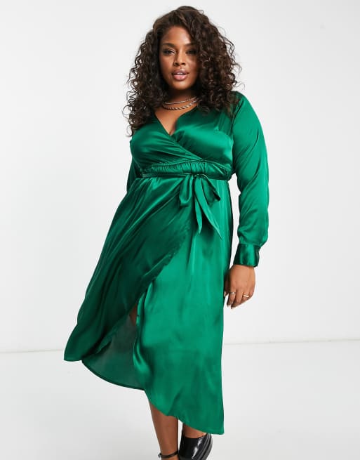 Plus size green outlet satin dress