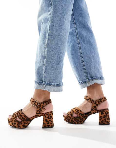 Yours - Scarpe incrociate con tacco largo leopardate - view 1