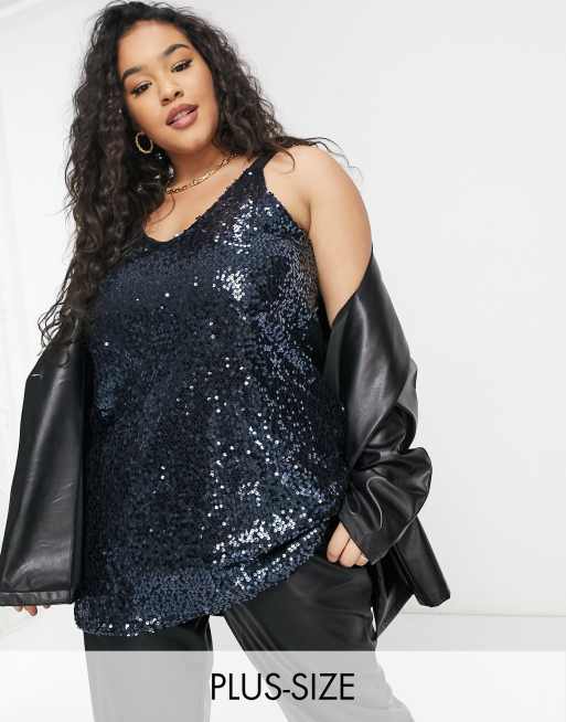 navy blue sequin cami dress