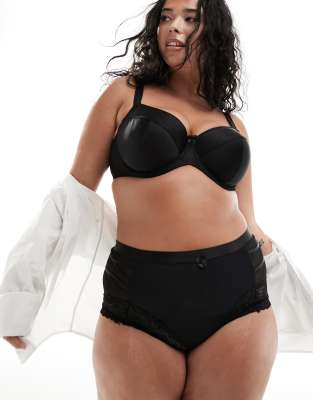 Plus Size Black Lace Trim High Leg Knickers