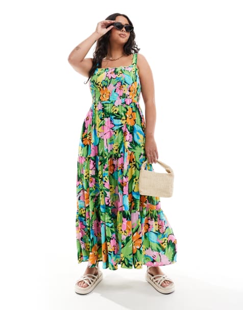Yours sheered strappy maxi dress in tropical print - view 1