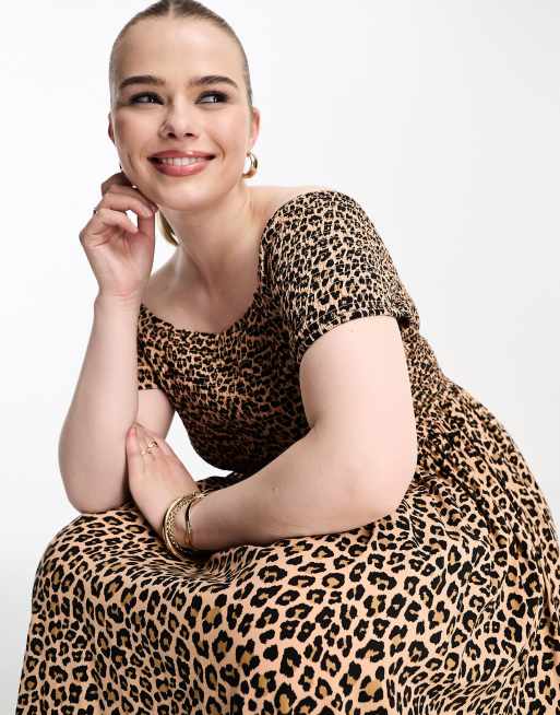 Leopard print hotsell bardot maxi dress