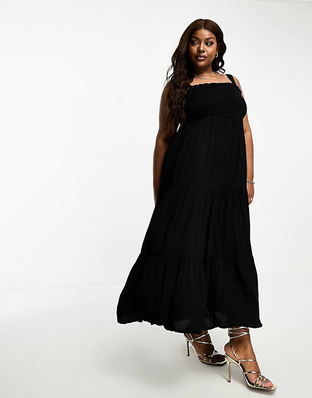 Yours - shirred cami maxi dress in black