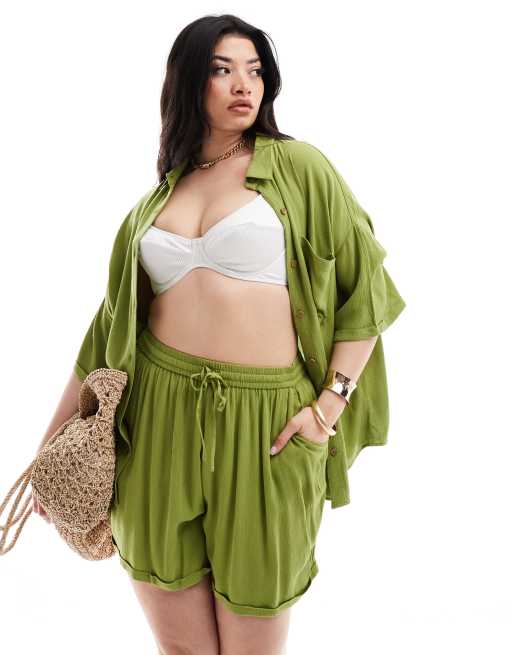 Yours - Short d'ensemble effet froissé - Olive