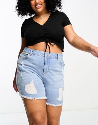 Yours ripped denim short in light blue wash - ASOS Price Checker