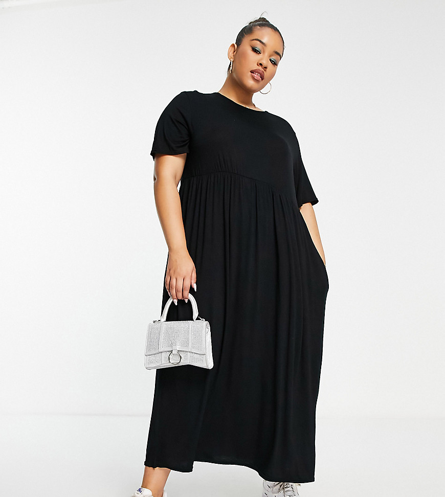 Yours Jersey Smock Maxi Dress In Black