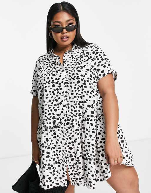 Yours short sleeve tiered shirt dress in black dalmation print ASOS