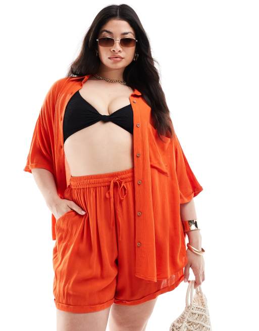 Yours - Short van kreukelstof in rood, deel van co-ord set