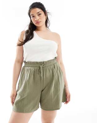 Yours - Shorts aus grob gewebter Baumwolle in Khaki-Grün