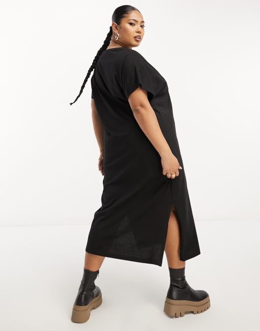 Plus Black Oversized Midi T Shirt Dress PrettyLittleThing, 58% OFF