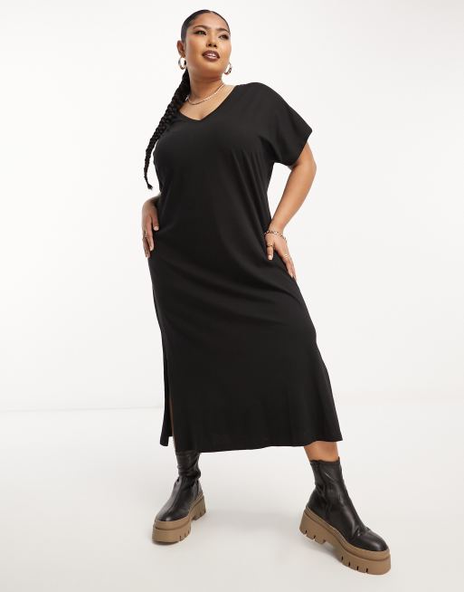 Black tshirt dress plus size cheap