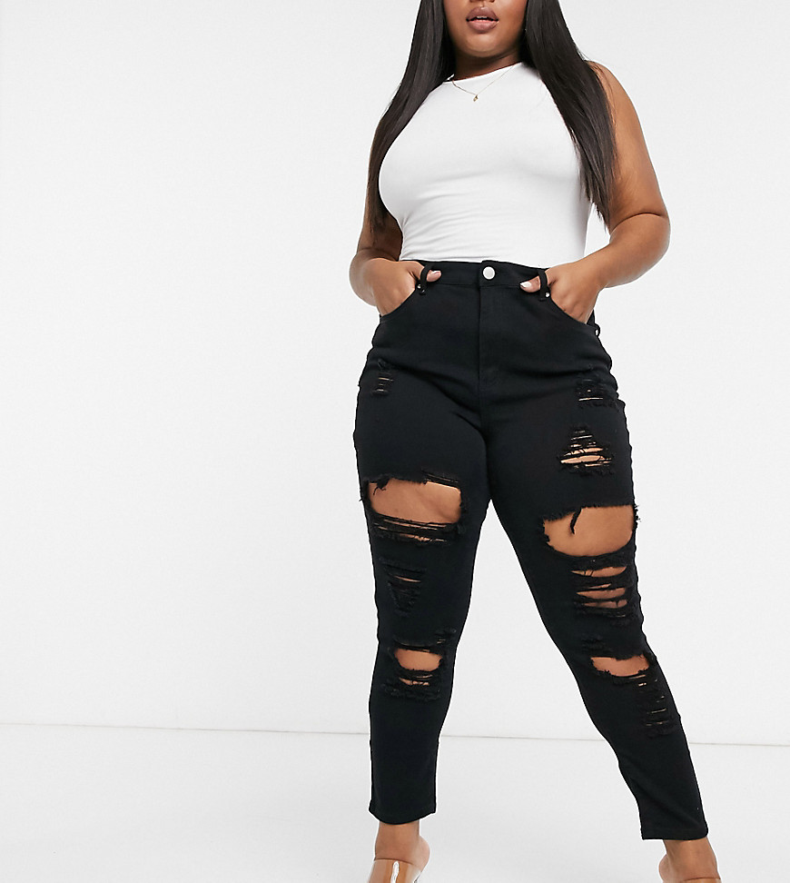 Yours skinny super ripped jeans in black