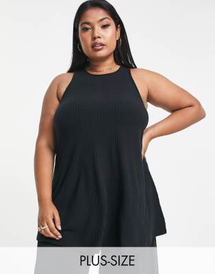 Yours Yours sleeveless ribbed swing top in black