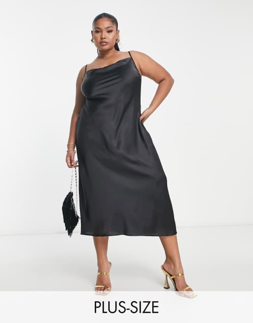 Yours - Slipdress van satijn met gedrapeerde halslijn in zwart