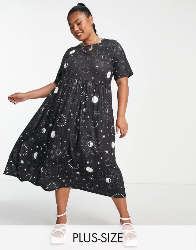 Yours smock midi dress in black astrology print