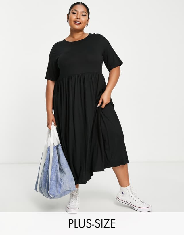 Yours smock midi dress in black