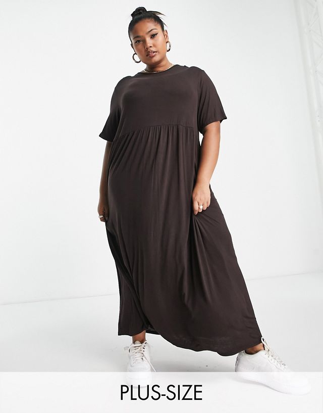Yours smock midi t-shirt dress in brown