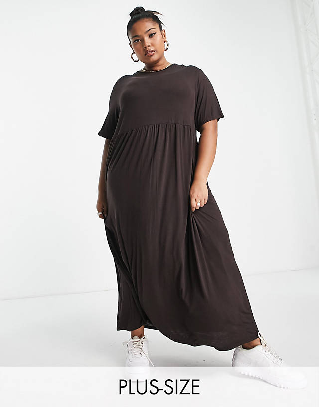 Yours - smock midi t-shirt dress in brown