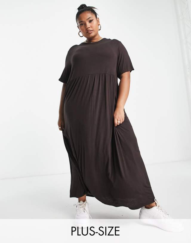 Yours smock midi t-shirt dress in brown