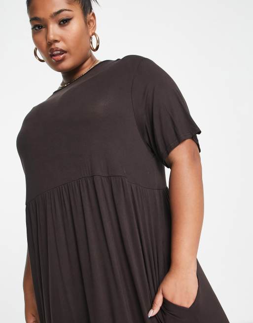 Yours smock midi t-shirt dress in brown | ASOS