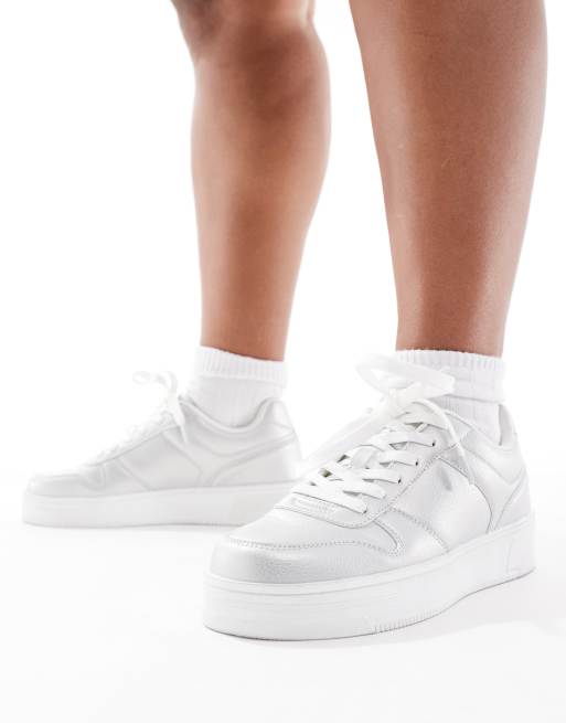 Yours - Sneakers argentate metallizzate con suola spessa, 3 di 5