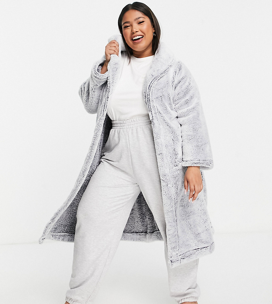 Yours soft collared robe in gray-Grey