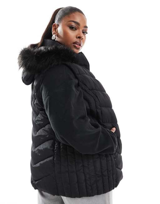 Yours - Sort parka-vest med hætte i imiteret pels, 3 af 4