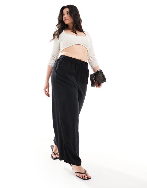 Yours - Sorte pull on-bukser med vidde