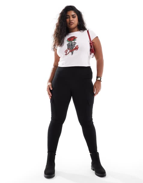 Yours - Sorte ribstrikkede cargoleggings - view 1