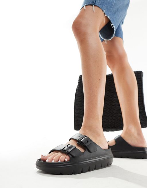 Yours - Sorte sandaler med dobbeltrem