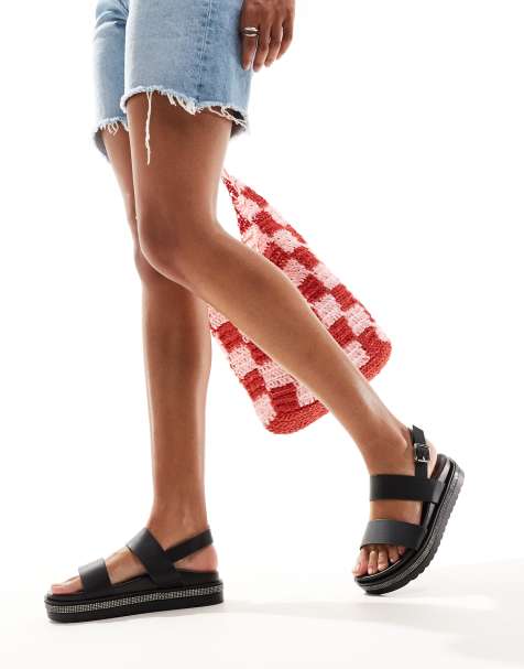 Yours sparkle chunky sandals in black - view 1