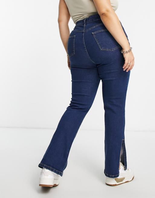 Yours split hem straight leg jeans in mid blue , 2 of 4