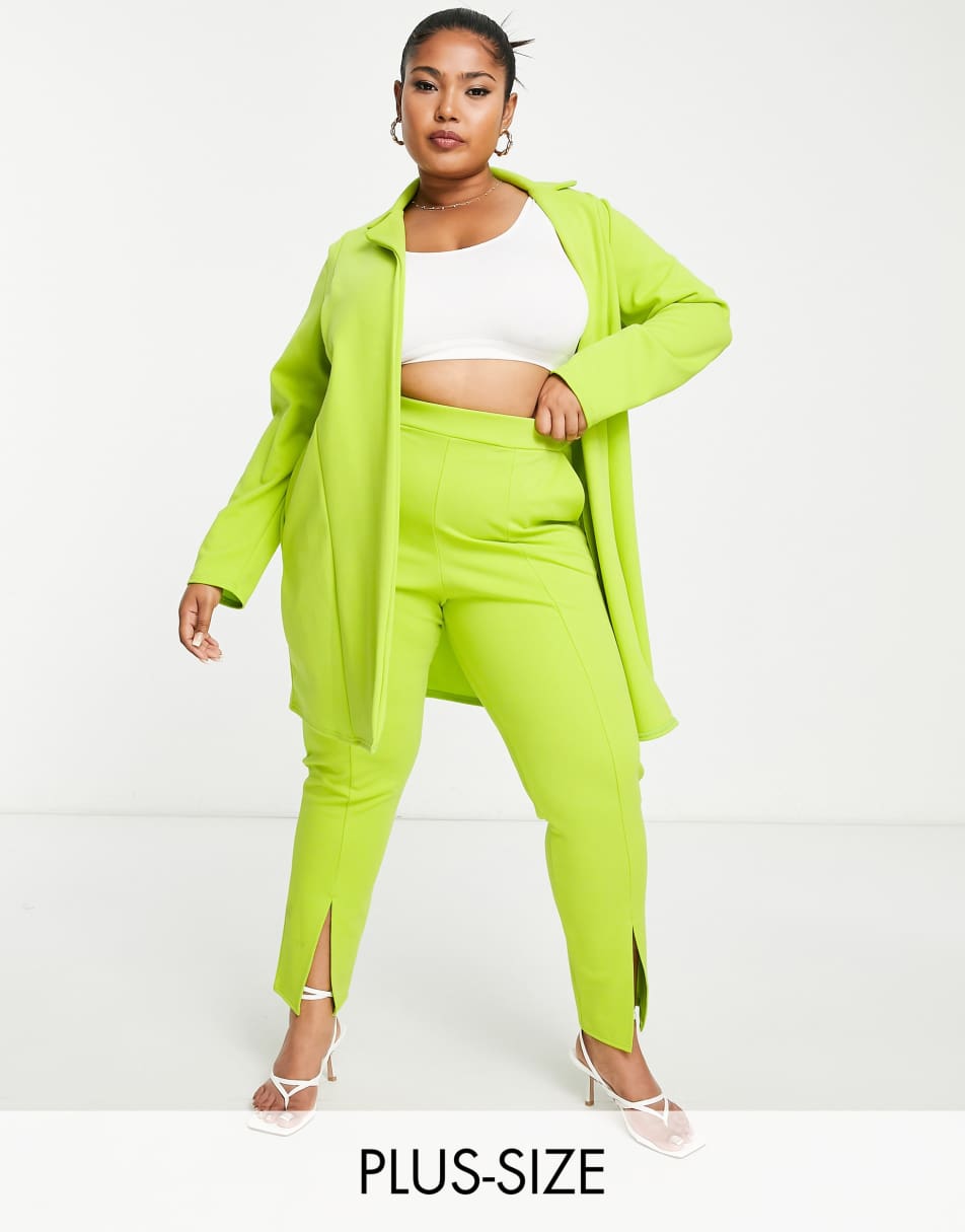 Yours split hem tailored trouser in green