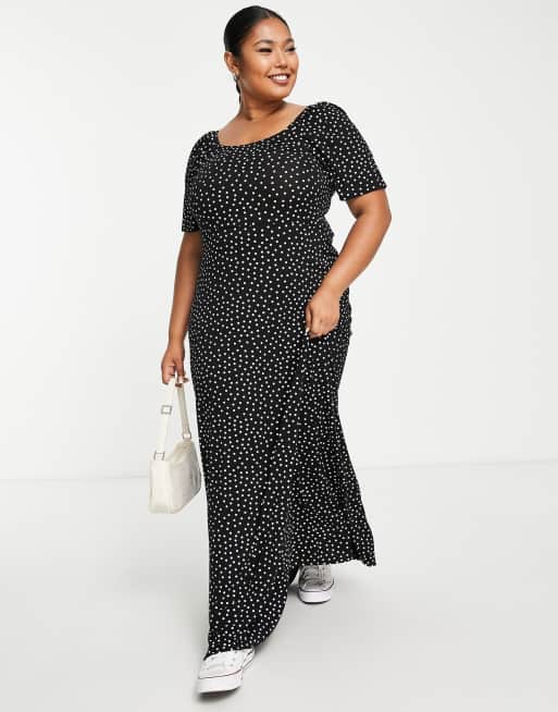 Yours square neck maxi dress in black polka dot, 4 of 4