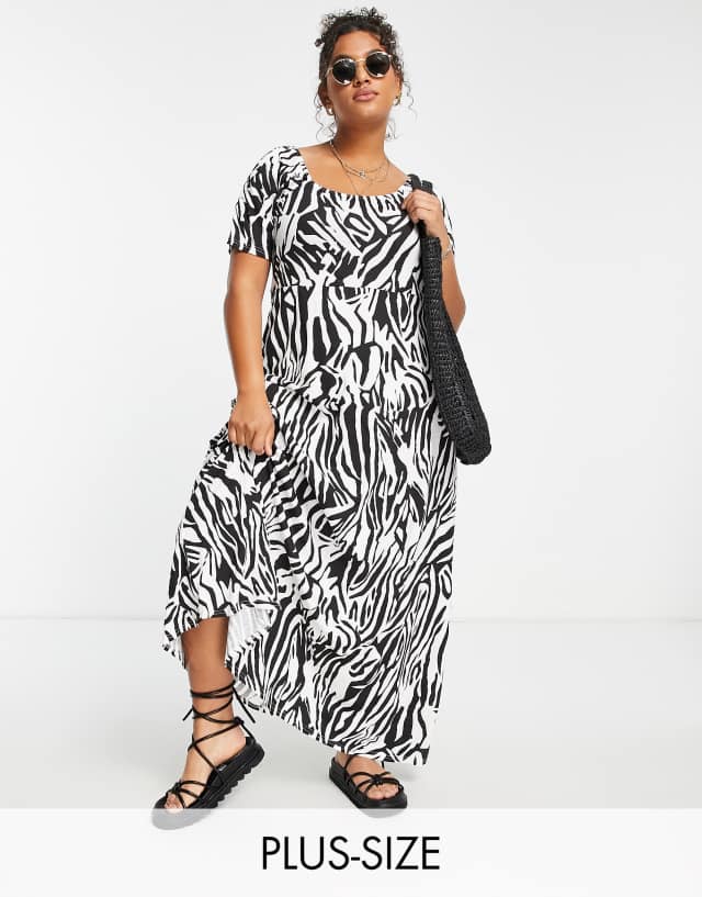 Yours square neck midi dress in black zebra print