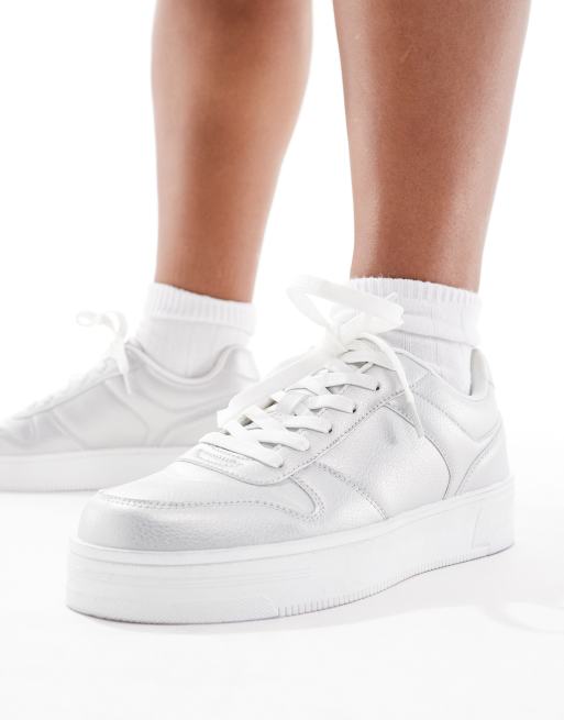 Yours – Srebrne metaliczne buty sportowe na grubej podeszwie