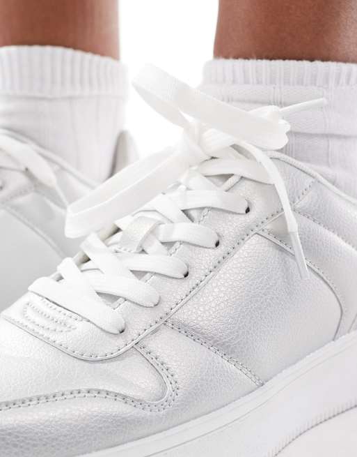 Yours – Srebrne metaliczne buty sportowe na grubej podeszwie, 2 z 5