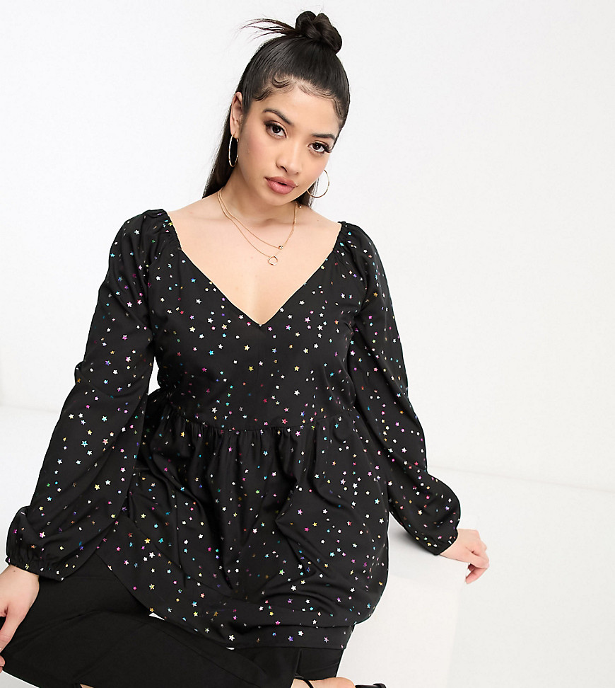 Tops by Yours Can%27t top this Star print V-neck Long sleeves Elasticated cuffs Regular fit