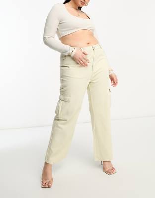 Yours Yours straight leg cargo jean in stone-Neutral
