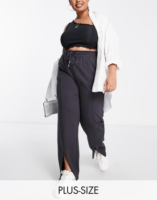 Charcoal Wide Leg Split Hem Pants