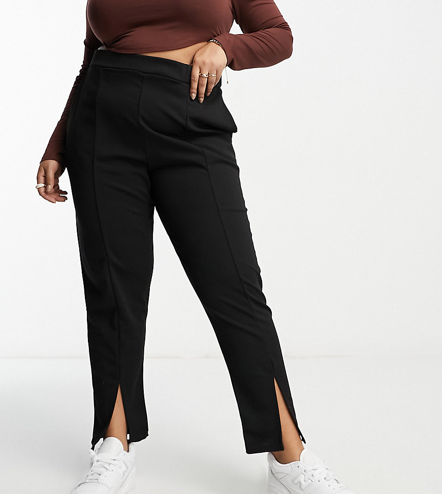 Yours straight leg trousers with split hem in black