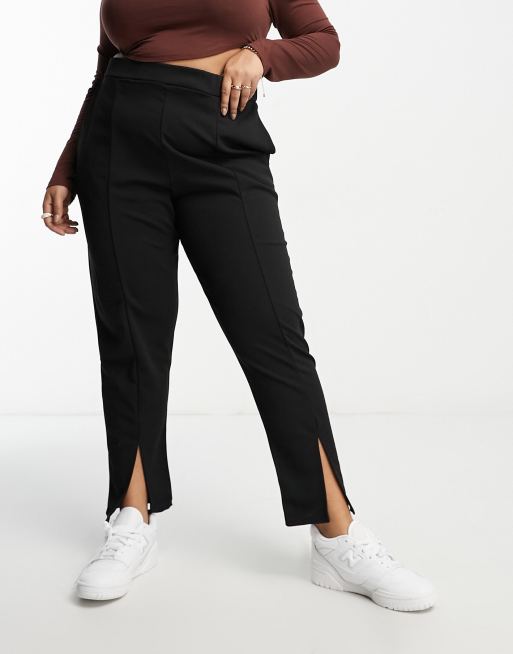 Black High Waisted Straight Leg Split Hem Trouser