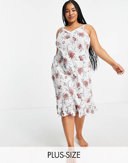Yours strappy night dress in grey floral
