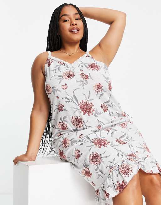 Yours strappy night dress in grey floral