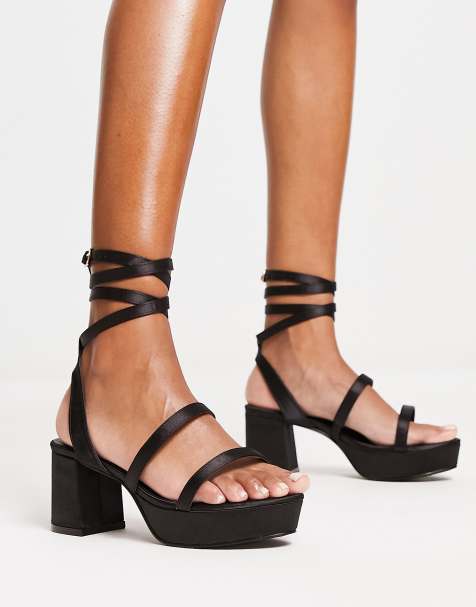 Yours strappy platform heeled sandal in black - view 1