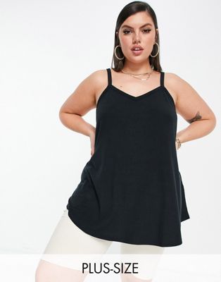 Yours strappy rib swing cami top in black