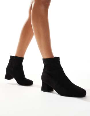 Yours - Stretch-Stiefeletten in Schwarz mit Blockabsatz